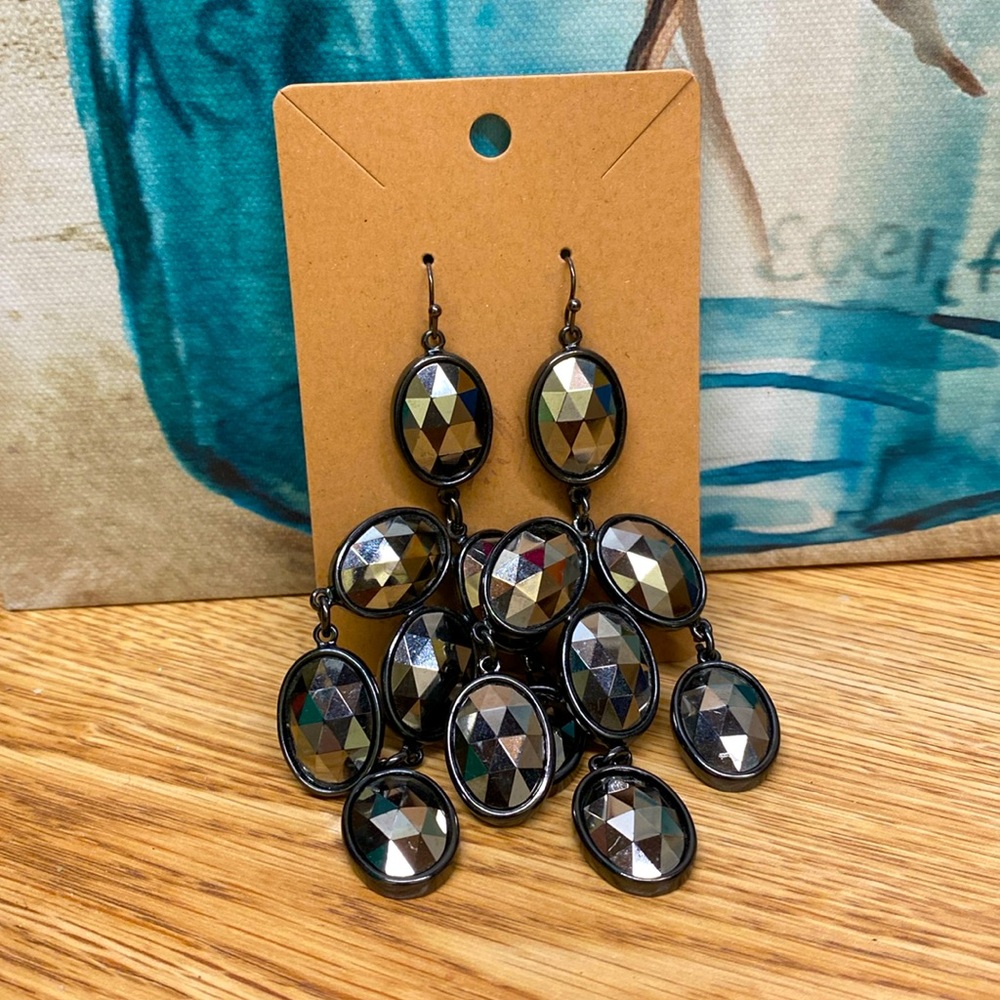 Earrings, black hematite, fishhook